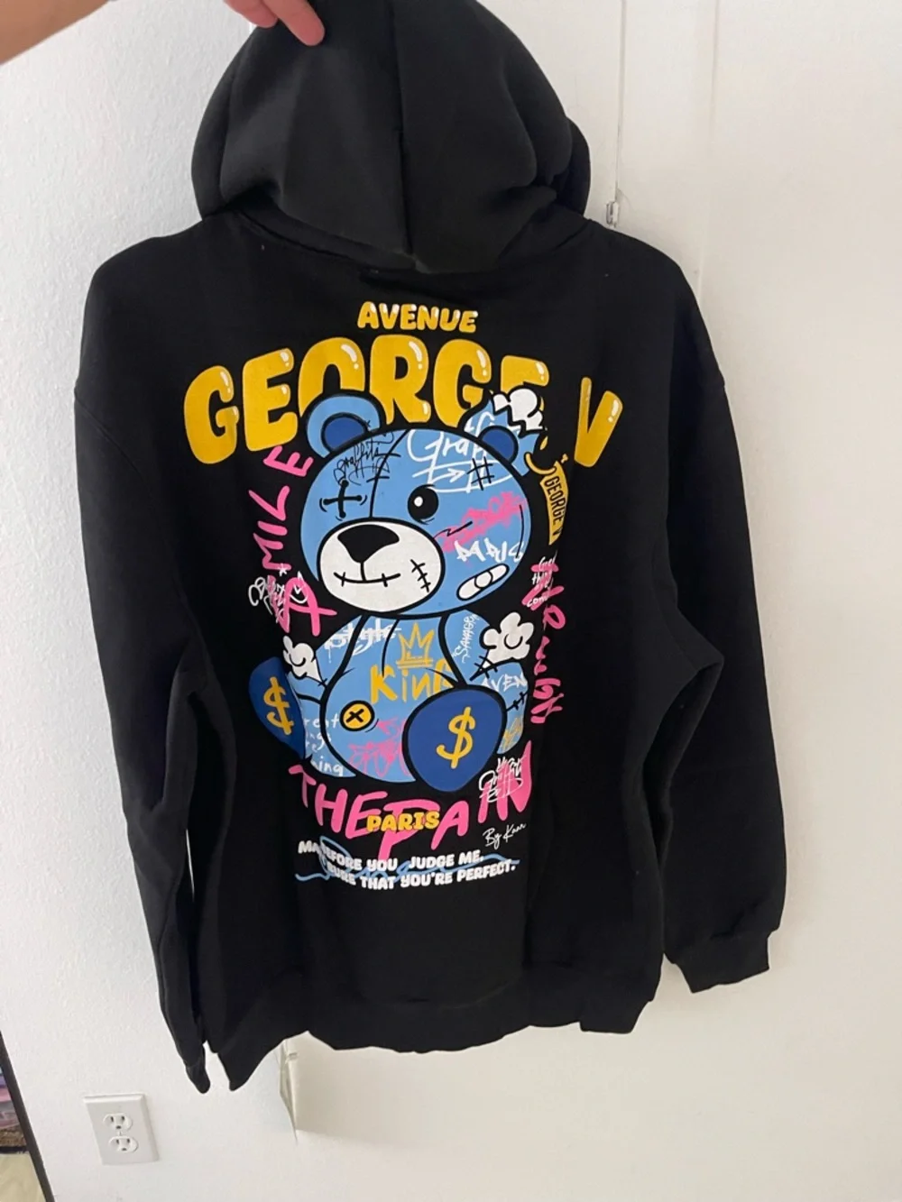 Avenue George V Paris Hoodie Men's BLACK sweatshirt GV-2628 Teddy 2XL NWT